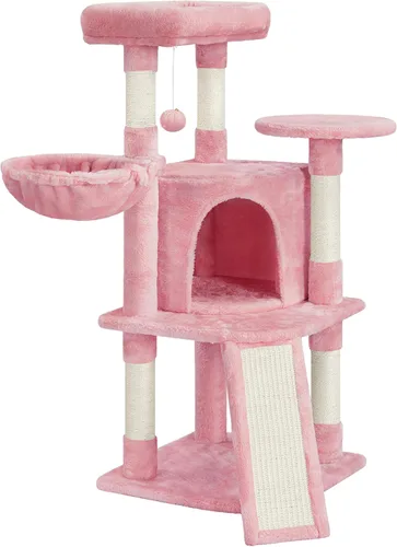 Miniatura 12 de Topeakmart Árbol para gatos, muebles para gatos de varios niveles de 42 pulgadas con perca, postes rascadores, hamaca y condominio, gris oscuro