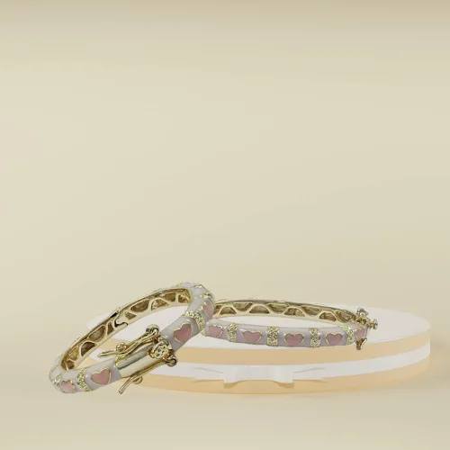 Miniatura 2 de Ivy and Max Brazalete de corazón rosa esmaltado blanco con acabado dorado para niñas, Esmalte, N A