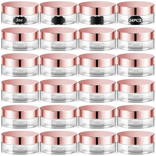 Miniatura 34 de Dandat 24 piezas 8 oz botes de plástico con tapa y etiqueta. Recipientes de muestra de cosméticos redondos ámbar PET recargables y vacíos para Ámbar