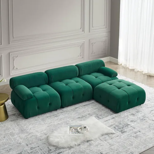 Miniatura 3 de DEINPPA Sofá modular modular de 93 pulgadas, sofá de terciopelo minimalista en forma de L, sofá convertible, muebles de sala de estar para sala