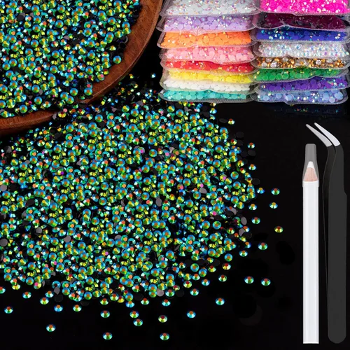Miniatura 43 de 5000 piezas de diamantes de imitación de resina de 0.118 pulgadas a granel, color verde oscuro AB con parte trasera plana, diamantes de imitación