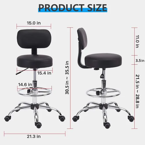 Miniatura 3 de KLASIKA Silla giratoria de dibujo con soporte trasero y reposapiés ajustable, silla de escritorio de oficina multiusos para bar, cocina, tienda