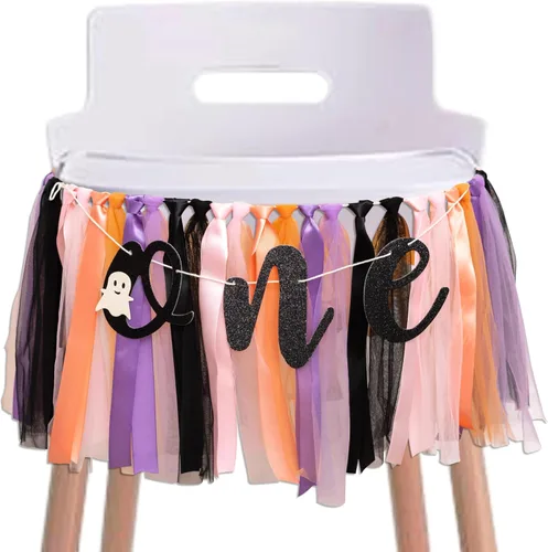 Cartel espeluznante para silla alta de Halloween, suministros de decoración de fiesta de primer cumpleaños, guirnalda espeluznante con temática de
