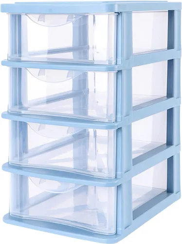 Ipetboom Organizador de maquillaje, 1 unidad, organizador de cajones, escritorio con cajones de almacenamiento de 4 cajones, plástico para Azul