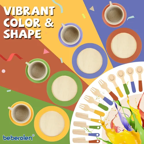 Miniatura 5 de Platos y platos de madera para niños, accesorios de cocina para niños pequeños de 1 a 3 años, juguetes de cocina, tazas de té para niños, regalo