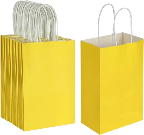 Miniatura 9 de Oikss Paquete de 50 bolsas de regalo pequeñas de 5.25 x 3.25 x 8.25 pulgadas, color marrón con asas, a granel para fiestas de cumpleaños