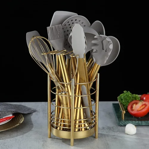 Miniatura 2 de Berglander - Juego de utensilios de cocina dorados, 38 piezas antiadherentes de silicona, espátula con soporte para utensilios de acero inoxidable