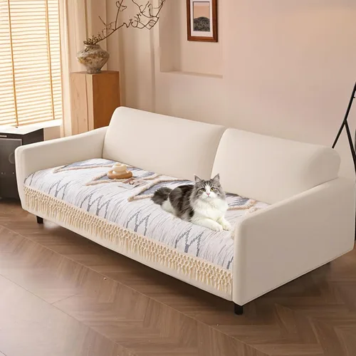 Miniatura 25 de VClife Funda de Sofá Boho de Algodón y Lino con Mechones y Borlas, Funda de Sofá para Perros para Sofá de 2 Cojines, Funda de Sofá Antideslizante