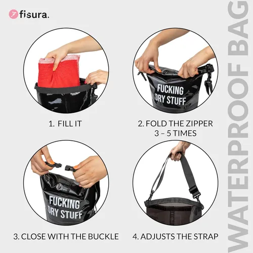 Miniatura 3 de Fisura Waterproof Dry Bag 5 Litres Blue Dry Bag with Roll Up Closure and Shoulder Strap. 29 x 41.5 cm