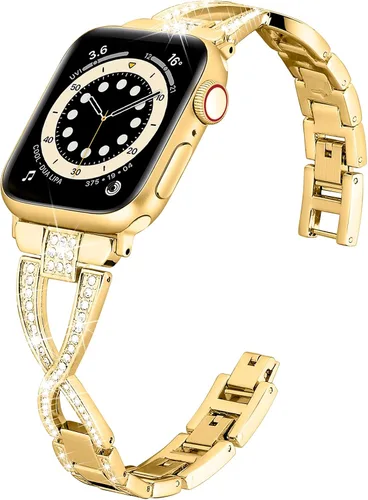 Miniatura 11 de Wipalor Dressy X - Correa para Apple Watch de 1.61, 1.57 y 1.49 pulgadas, para mujer, correa de metal con diamantes brillantes para mujer, correa
