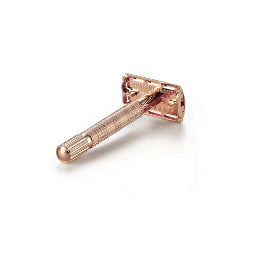 Miniatura 4 de VIKINGS BLADE Maquinilla de afeitar de seguridad para mujer + 5 cuchillas de acero suecas. Cabezal de liberación rápida, doble filo. Suave, Oro rosa