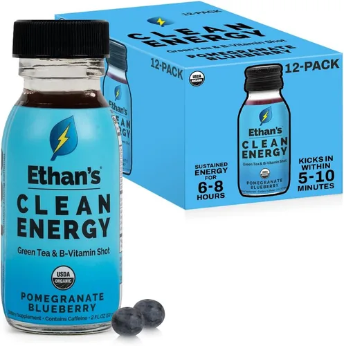 Miniatura 13 de Ethan's Organic Clean Energy Shots Piña, paquete de 12 unidades de 2 onzas, 150 mg de cafeína, té verde, guayusa, melena de león y cordyceps Sin
