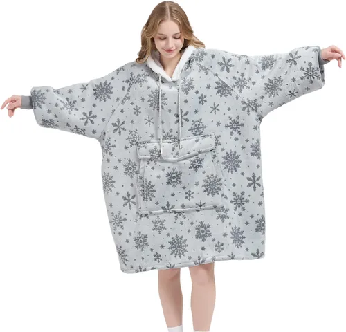 Miniatura 26 de Qeils Manta con Capucha Portátil para Mujeres, Cómoda Sudadera Sherpa como Regalo de Cumpleaños y Navidad, Chaqueta de Gran Tamaño con Capucha