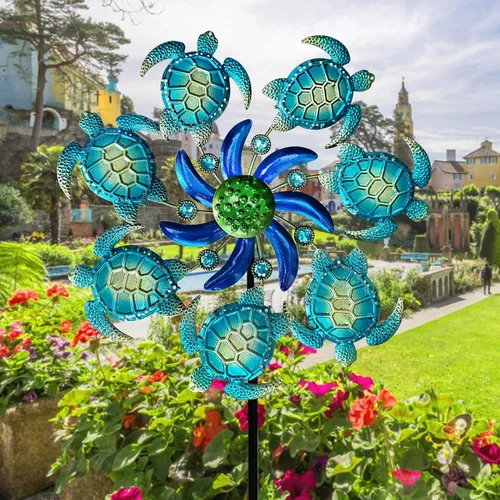 Miniatura 5 de COOZZYHOUR - Giradiscos de tortuga marina de 39" para jardín, estaca temática del océano, decoraciones al aire libre - Estaca de metal para jardín