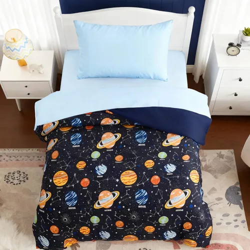 Miniatura 21 de Kaleido Space - Juego de edredón para niños tamaño individual de 5 piezas, con temática de deportes que brilla en la oscuridad, incluye sábanas