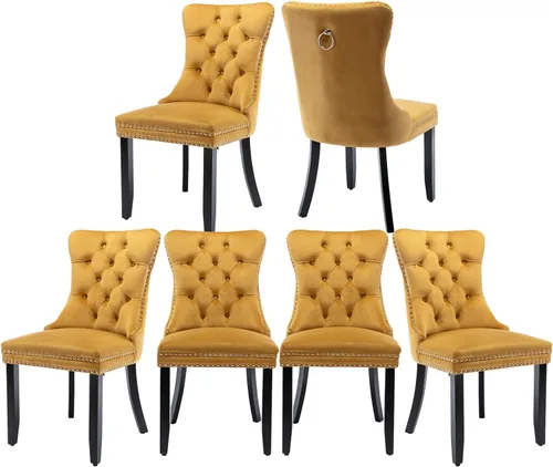 Miniatura 40 de Juego de 2 sillas de comedor de terciopelo, silla de comedor tapizada de alta gama con tirador de anillo en la espalda, adorno de clavos y patas