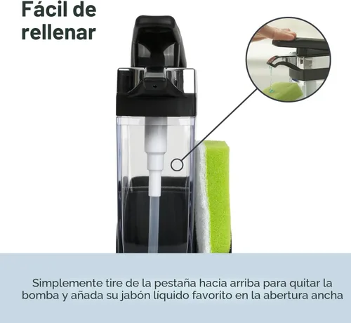Miniatura 5 de Casabella Sink Sider Solo Dispensador de Jabón de Cocina y Organizador de Esponja, Negro/Cromo - Organizador 2 en 1 de Jabón y Esponja, Dispensación