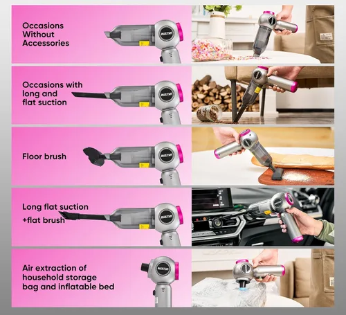 Miniatura 7 de Aspiradora de mano inalámbrica – 17500 PA fuerte succión recargable, 3 velocidades, ajustable, portátil, mini eliminador de polvo para pelo