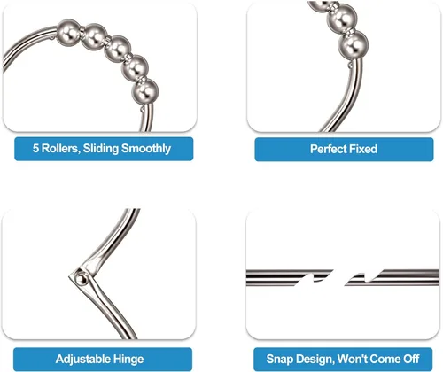 Miniatura 7 de MENGJINGO 12 anillos anchos para cortina de ducha, acero inoxidable a prueba de óxido, anillos de ganchos de ducha resistentes para barras de ducha