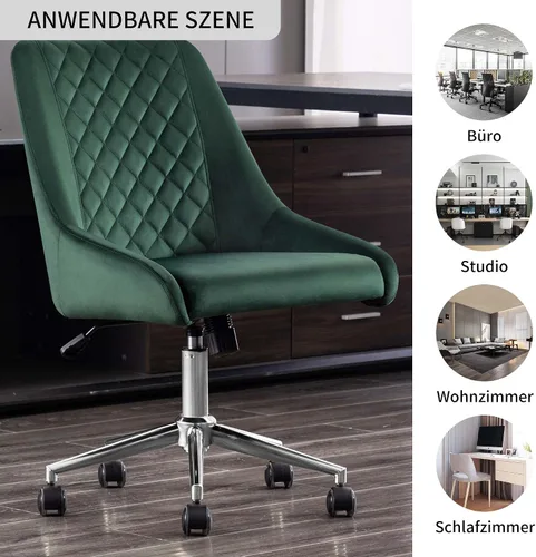 Miniatura 8 de Duhome - Silla de oficina en casa de terciopelo con ruedas, silla giratoria con respaldo, silla tapizada ajustable para computadora sin brazos