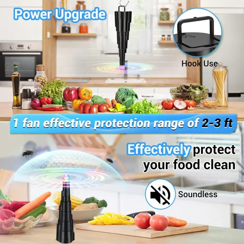 Miniatura 3 de LEOFI Ventiladores de mosca para mesas, ventiladores de insectos, ventilador de comida, ventilador de mesa, cuchillas holográficas suaves