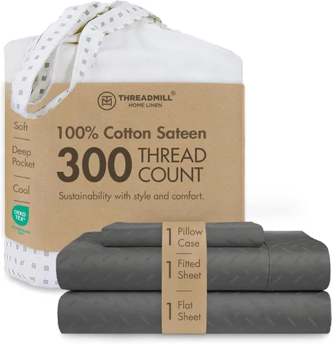 Miniatura 78 de Threadmill Sábanas 100% Algodón para Cama Tamaño King Juego de Sábanas de 4 Piezas para Cama King Suave, Transpirable y Ligero Satén de Damasco