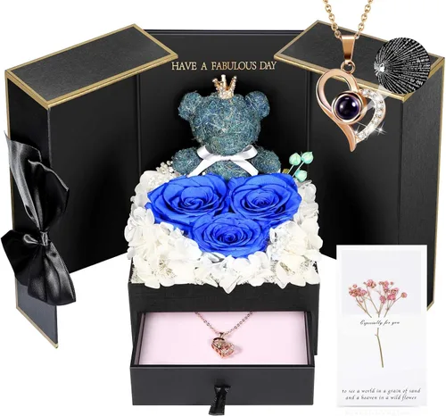Miniatura 21 de AddWel Regalos para el Día de la Madre, para mamá de hija e hijo, para cumpleaños, rosas reales preservadas con collar de plata de ley con I Love