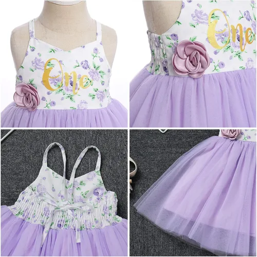 Miniatura 6 de Vestido de cumpleaños de 1.º y 2º cumpleaños para niñas pequeñas, vestido de tutú de tul floral bohemio con diadema de flores para sesión de fotos
