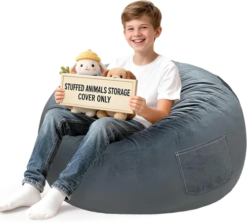 Miniatura 54 de Lukeight - Puf de almacenamiento de animales de peluche para niños, funda para puf de dinosaurio con cremallera para organizar la habitación