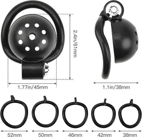 Miniatura 2 de Jaula de castidad masculina con cierre a presión con 5 anillos y dilatador uretral de metal, jaula plana de castidad, catéter uretral, dispositivos
