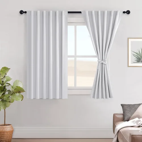 Miniatura 32 de Hiasan Cortinas opacas negras para dormitorio, cortinas opacas cortas de 45 pulgadas de largo, con aislamiento térmico, bolsillo para barra