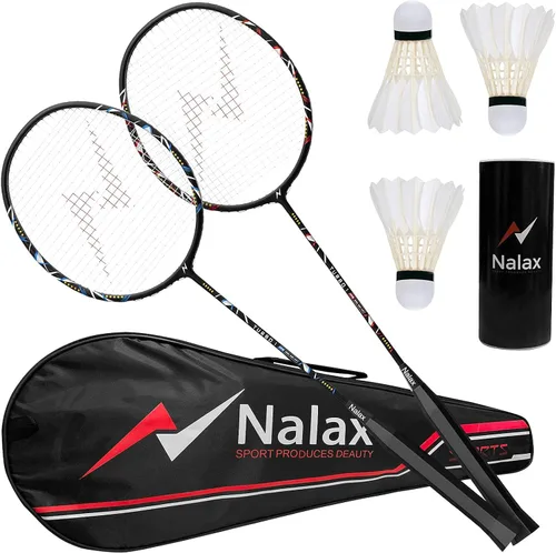 Nalax Juego de bádminton para 2 jugadores, raqueta de bádminton de fibra de carbono con 3 volantes y 1 bolsa de transporte, juegos de bádminton en