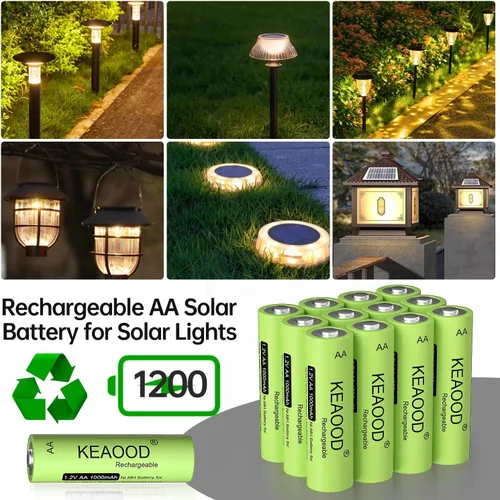 Miniatura 5 de Ni-MH - Baterías solares AA recargables de 1.2 V, precargadas, 1000 mAh, doble A, para luces solares, luces de cadena, luces de sendero