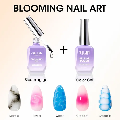 Miniatura 2 de GELLEN Blooming Gel para uñas, esmalte de uñas de gel transparente de 0.6 fl oz para arte de uñas, fácil de diseñar, degradado de acuarela de mármol