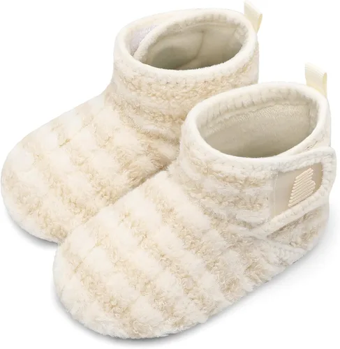 BARERUN Pantuflas para niños y niñas, zapatos de casa para bebés, botines de invierno mullidos de felpa acogedora para niños, pantuflas cálidas y