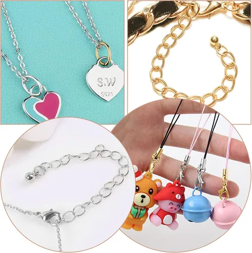 Miniatura 5 de 100 cierres de pinza de langosta y 100 cadenas extensoras con 100 anillos de salto abiertos, anillos de extensión extraíbles para collares