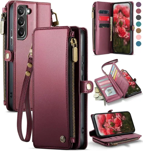 Miniatura 11 de Defencase Funda compatible con Samsung Galaxy S22 Plus con tarjetero de bloqueo RFID para mujeres y hombres, correa magnética de piel sintética