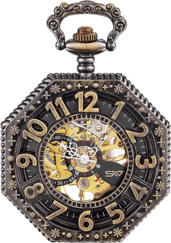 Miniatura 5 de ShoppeWatch Reloj de bolsillo para hombre con cadena Reloj de bolsillo vintage de cuerda a mano Reloj de bolsillo clásico con movimiento