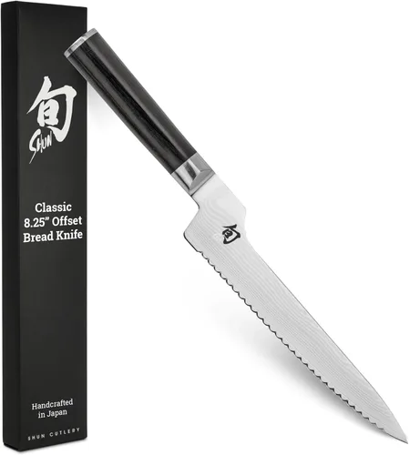 Shun Cutlery - Cuchillo clásico para pan de 8.25 pulgadas, las serraciones largas se deslizan a través del pan, ideal para pasteles y pasteles,