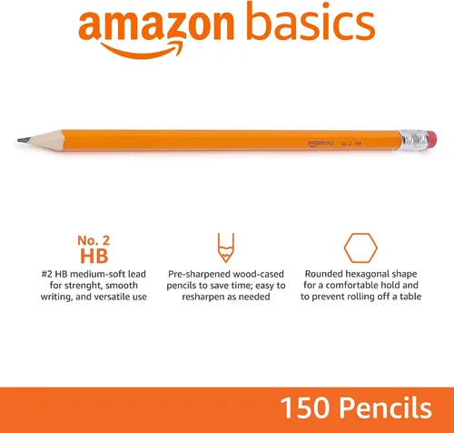 Miniatura 2 de Amazon Basics Lápices con cuerpo de madera #2, preafilados, caja a granel de mina HB, 150 unidades, amarillo