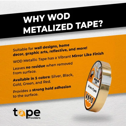 Miniatura 2 de WOD Tape MPFT2 - Cinta de película de poliéster metalizada Mylar plateada con adhesivo acrílico, 1/2 pulgada x 72 pies. Cinta plateada de espejo