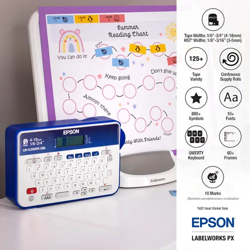 Miniatura 2 de LABELWORKS Epson LW-K200PX-DBL Etiquetadora Portátil con Teclado QWERTY para Hogar y Pasatiempos - Manualidades, Organizar y Personalizar - Azul