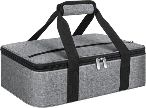 Porta cacerolas aislado, porta fiambrera portátil para comida caliente o fría, bolsa de lasaña para fiestas de comida, se adapta a platos para Gris