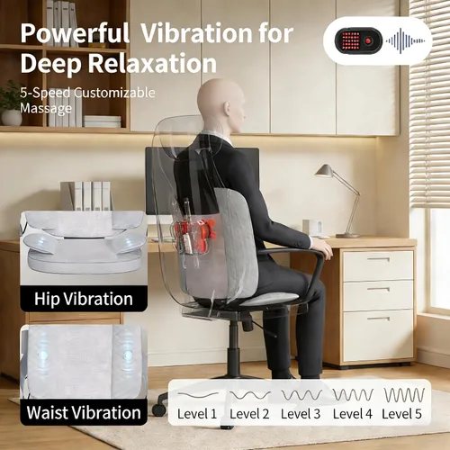 Miniatura 5 de Silla de masaje Shiatsu con calor, respaldo completo Shiatsu y rodamiento, cómoda almohadilla de masaje para aliviar el estrés, regalo para ella/él