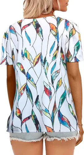 Miniatura 18 de JomeDesign - Camisetas casuales de verano para mujer, manga corta, cuello redondo, manga abullonada