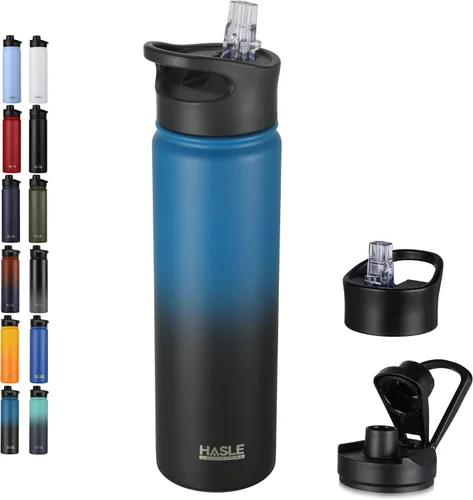 Miniatura 59 de HASLE OUTFITTERS Botella de agua aislada de 22 onzas, botella de agua de acero inoxidable de doble pared, boca ancha con tapa de popote y tapa