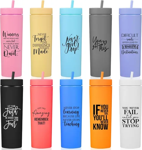Miniatura 9 de Tioncy 10 vasos de agradecimiento a los empleados de 16 onzas con tapa y popote inspirador mate para agua con popote para enfermera