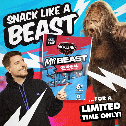 Miniatura 8 de Jack Link's x MrBeast - Mini palitos de carne seca de res originales – Snacks de proteína envueltos individualmente – 0.25 oz de proteína por