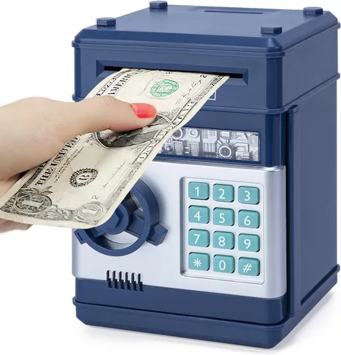 Miniatura 18 de Refasy Alcancía para dinero en efectivo, cajero automático, banco electrónico de monedas para niños de 3 a 12 años, caja de ahorro de dinero, mini