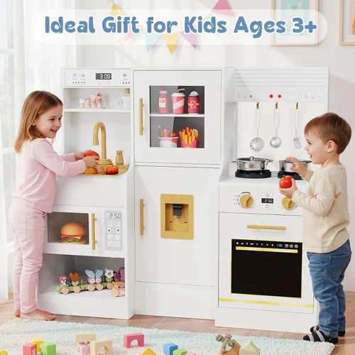 Miniatura 7 de MAMIZO Cocina de Juego de Madera para Niños, Set de Juego de Cocina de Juguete para Niños Pequeños, Grande Interactivo de Simulación con 6 Blanco
